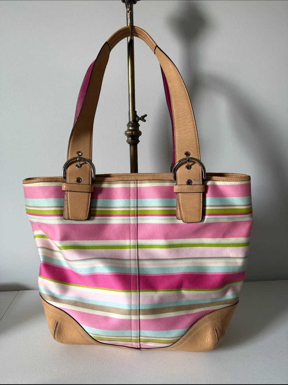 Coach Vintage 2005 Hamptons Pastel Multicolor Stripe Shoulder Tote Bag